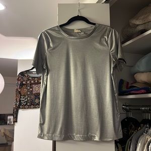 H&M STUDIO Metallic Silver T Shirt